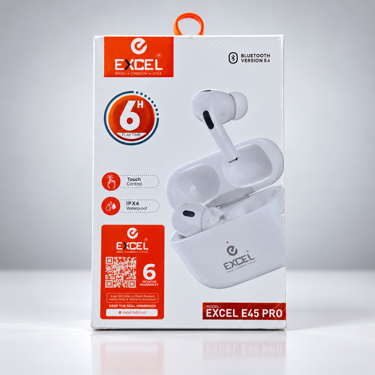 Excel E45 Pro TWS Bluetooth Earbuds (Bluetooth 5.4, Touch Control, IPX4) - সাদা